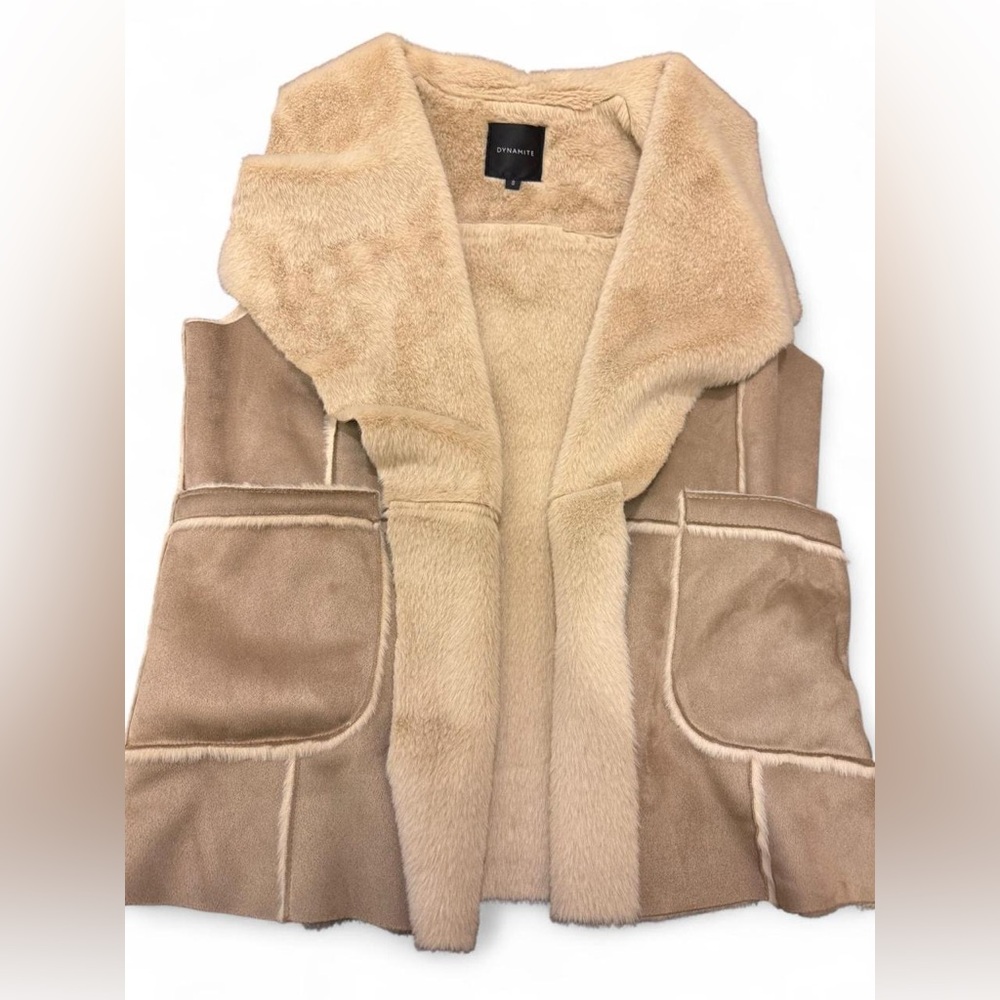 DYNAMITE- SMALL Tan Faux Shearling Vest